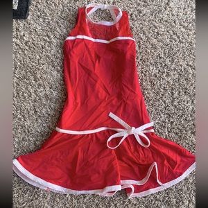 Red with White Striped Fitted Dress